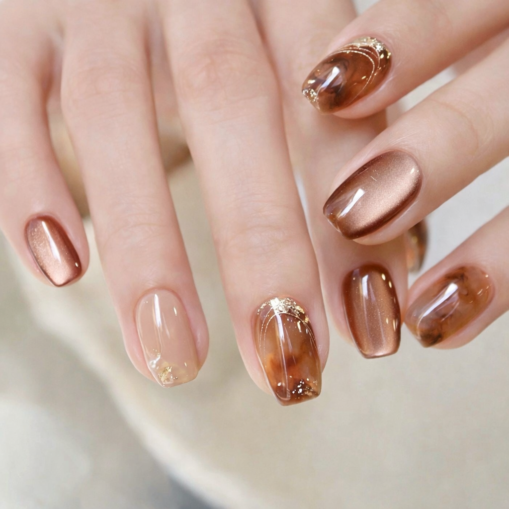 ブラウンニュアンス×ミラーツヤ｜洗練モードな上品ネイルチップ[na0016]