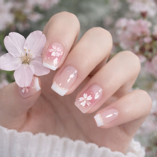 シアーピンク×ホワイトフラワー｜清楚で可憐な上品フレンチネイルチップ [na0061]