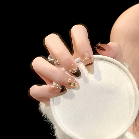 シアーブラウン×ゴールドフレンチニュアンス｜大人の艶感ネイルチップ [na0050]