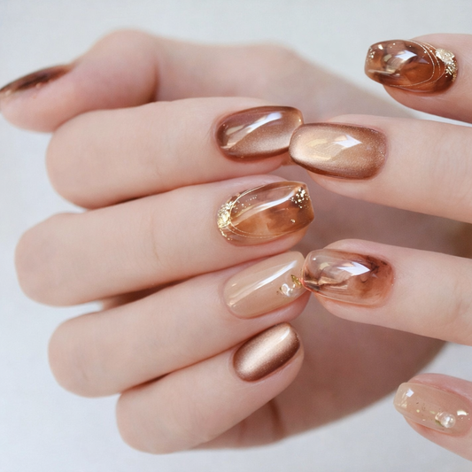 ブラウンニュアンス×ミラーツヤ｜洗練モードな上品ネイルチップ[na0016]