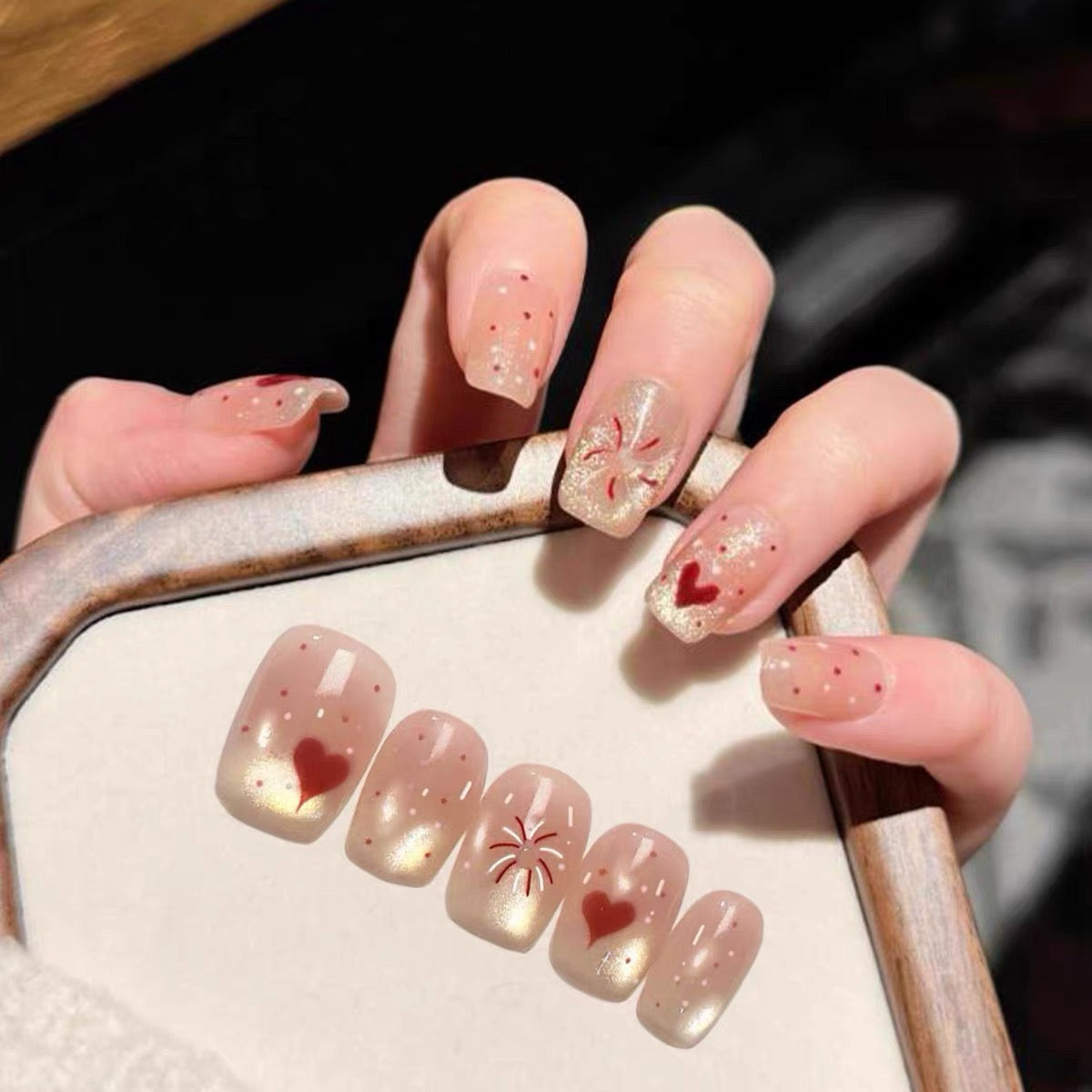 ハート×フラワー｜ミルクベージュの上品グラデーション[na0002]