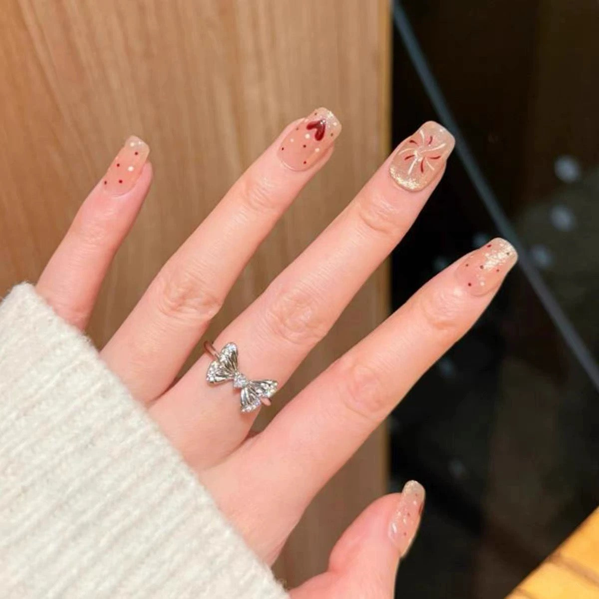 ハート×フラワー｜ミルクベージュの上品グラデーション[na0002]