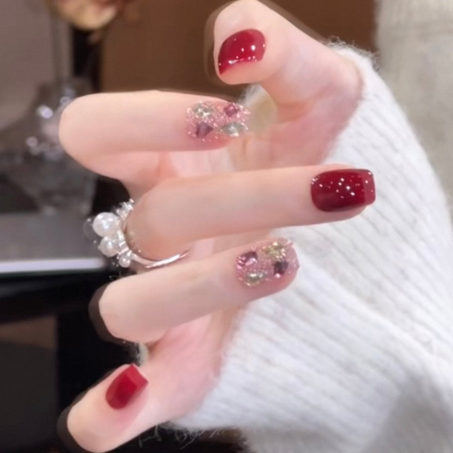 ボルドー×シアーニュアンス｜大人フェミニンな上品ネイルチップ[na0018]