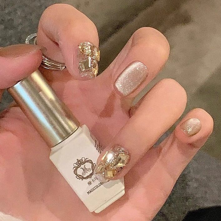 シャンパンゴールド×ジュエリーストーン｜華やぎを極めたラグジュアリーネイルチップ [na0027]