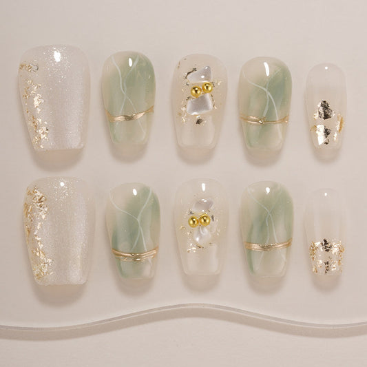 ミルキーセージ×シルバーフレンチニュアンス｜静かな透明感をまとう上品ネイルチップ [na0033]