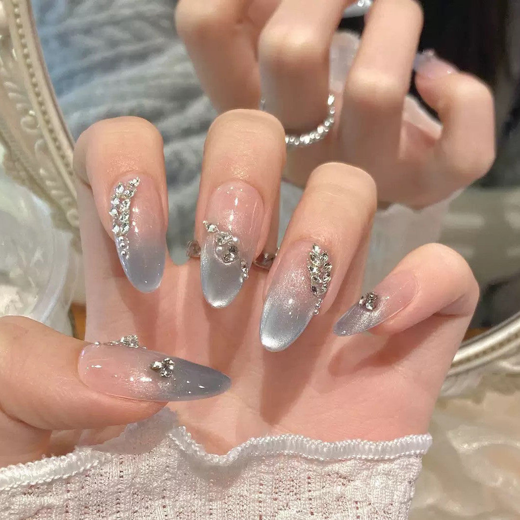 シアーブルーグレー×ニュアンスライン｜透明感あふれる上品ネイルチップ[na0008]