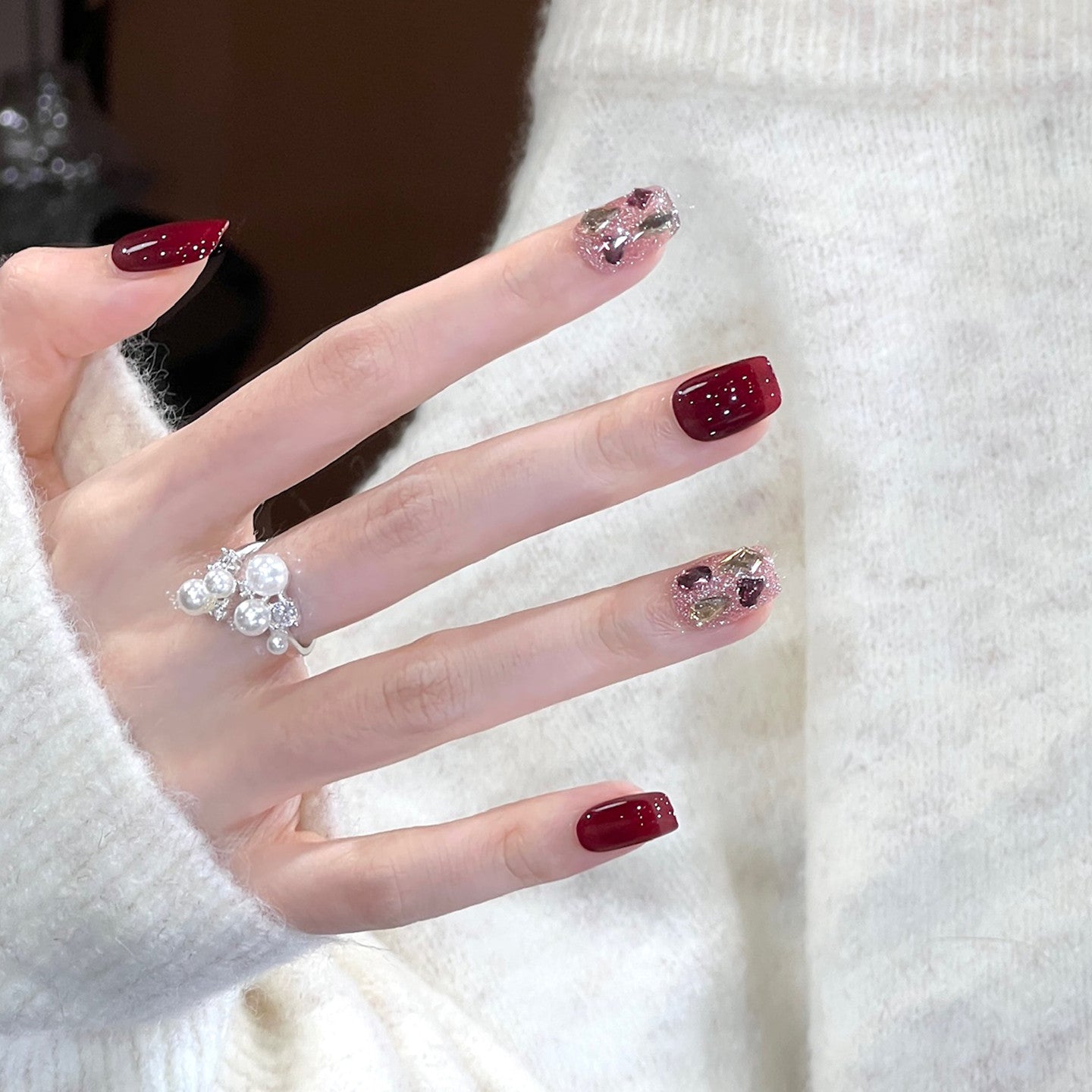 ボルドー×シアーニュアンス｜大人フェミニンな上品ネイルチップ[na0018]