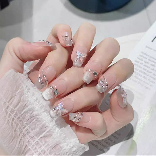 シアーピンク×オーロラバタフライ｜透明感きらめきネイルチップ [na0069]