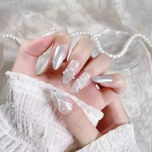 オーロラシルバー×パールビジュー｜輝くラグジュアリーネイルチップ [na0067]