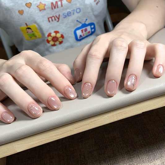 シアーベージュ×ニュアンスアート｜上品ミラーネイルチップ [na0072]