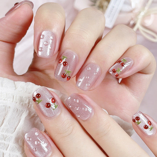 シアーピンク×チェリーアート｜うるつや韓国ガーリーネイルチップ [na0064]