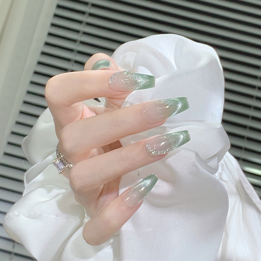 ミントグリーングラデーション×シアーラメ｜透明感ロングネイルチップ [na0046]