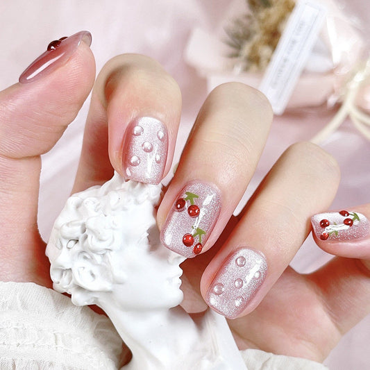 シアーピンク×チェリーアート｜うるつや韓国ガーリーネイルチップ [na0064]