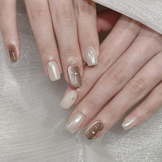 ミルキーベージュ×ブラウンニュアンス｜上品シンプルネイルチップ [na0047]