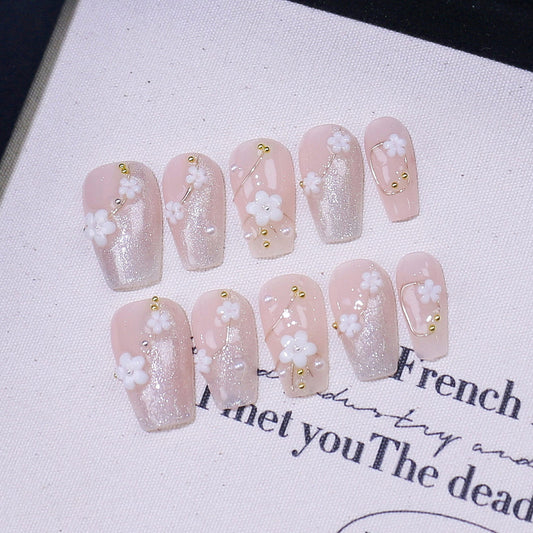 シアーピンク×フラワーパール｜きらめく上品フェミニンネイルチップ [na0062]
