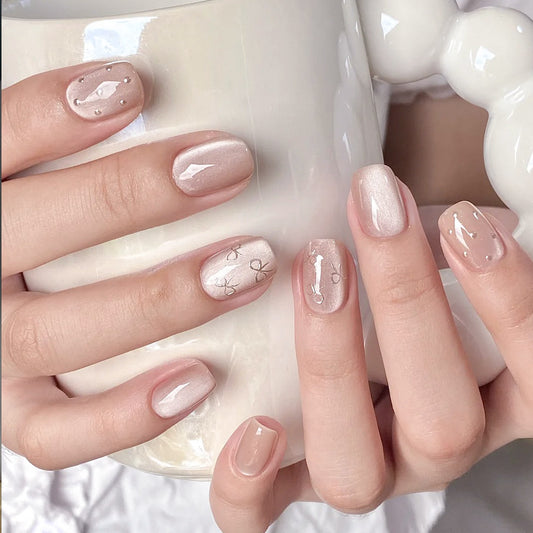 シアーベージュ×ニュアンスアート｜上品ミラーネイルチップ [na0072]