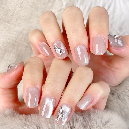 シアーグレージュ×オーロラバタフライ｜上品きらめきネイルチップ [na0071]