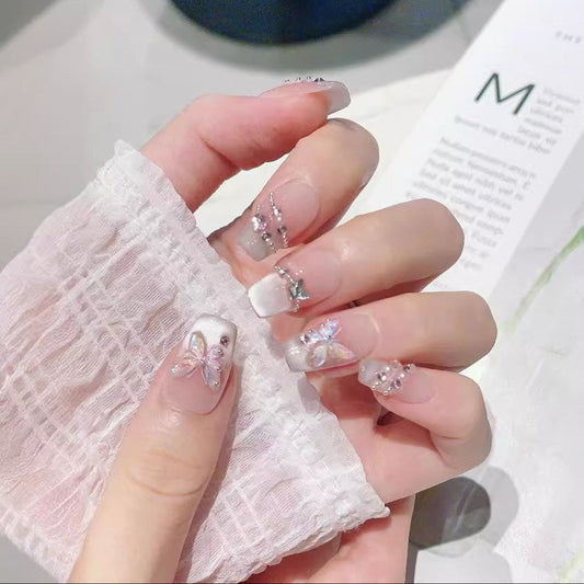 シアーピンク×オーロラバタフライ｜透明感きらめきネイルチップ [na0069]