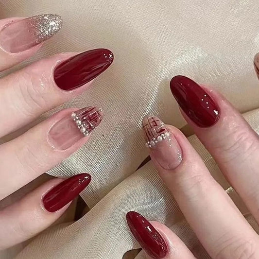 ボルドー×グリッターアクセント｜大人モードな上品ネイルチップ[na0004]