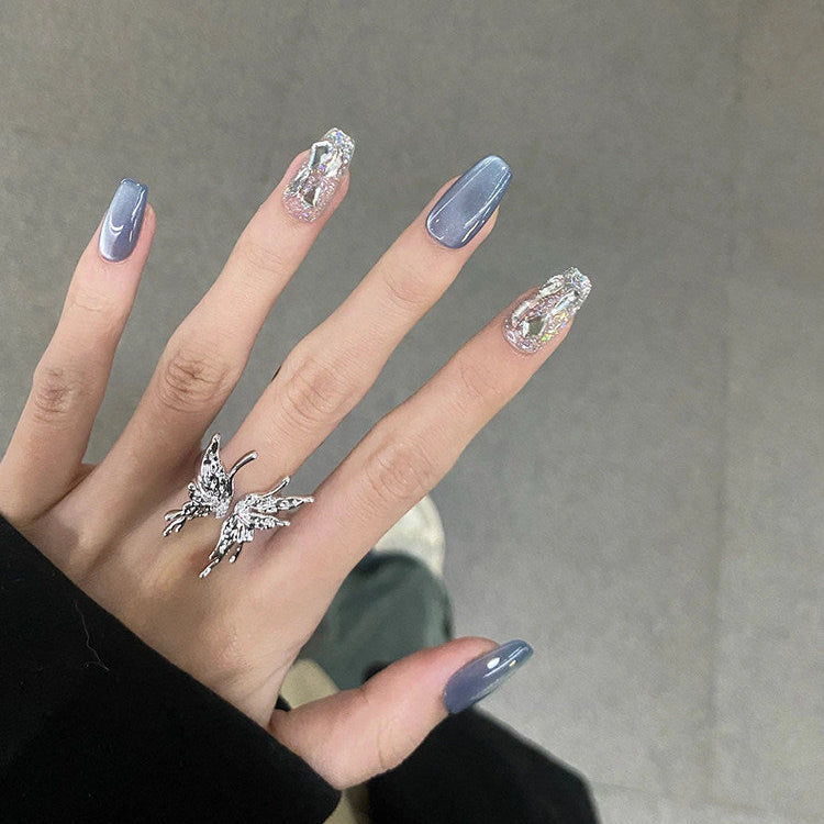 スモーキーブルー×シルバークラッシュニュアンス｜洗練モードな上品ネイルチップ [na0045]