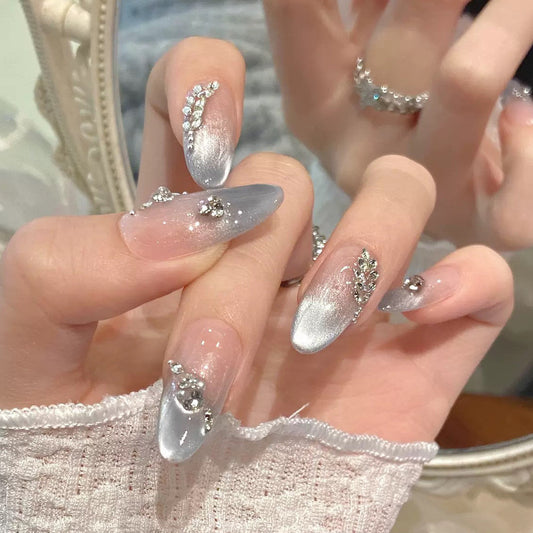 シアーブルーグレー×ニュアンスライン｜透明感あふれる上品ネイルチップ[na0008]